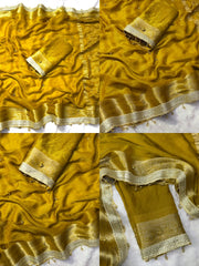 Mustard Yellow Ghungroo Work with Fancy Moti Lace Saree detail views