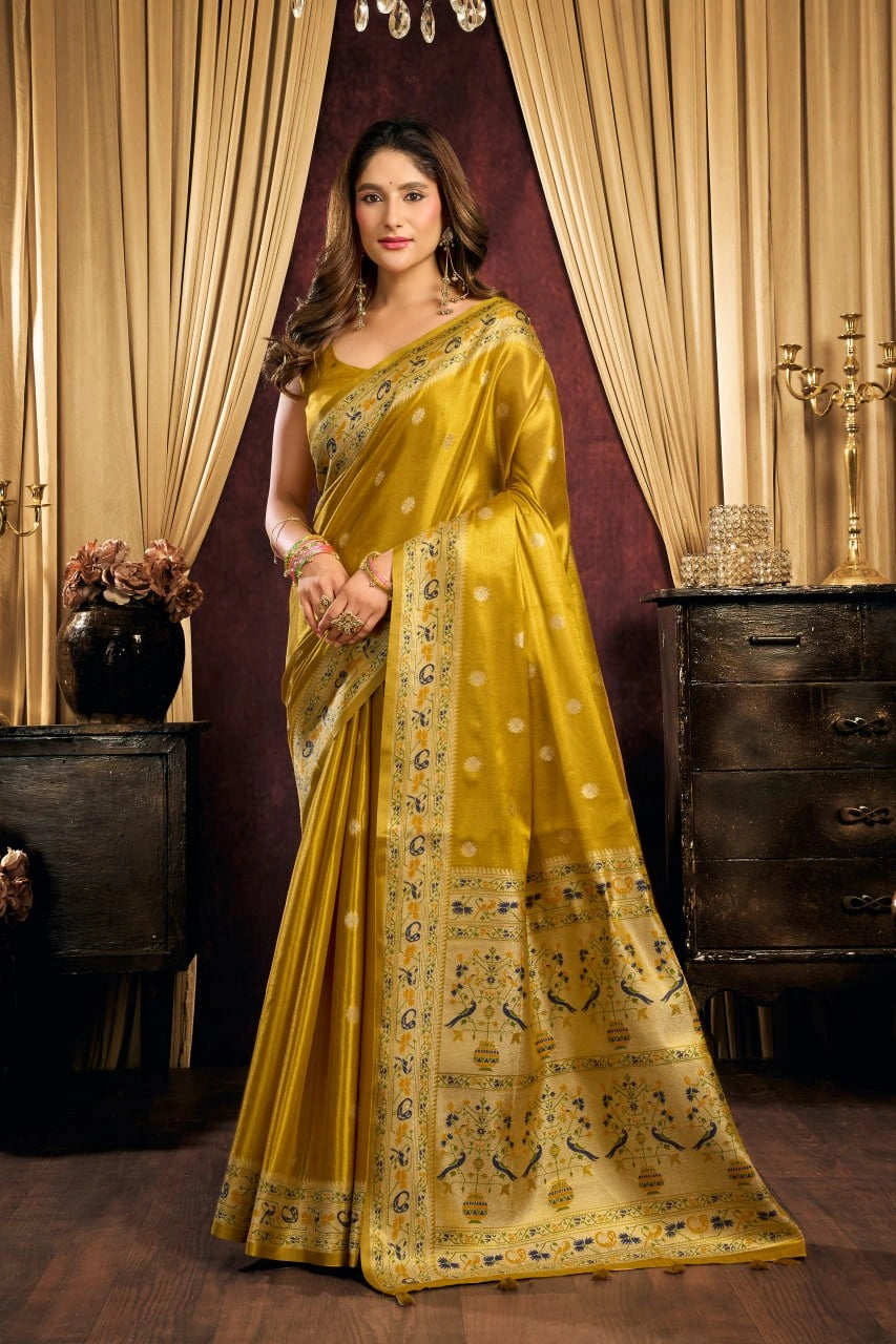 Mustard Yellow Jacquard Weaving Saree full front – KS380