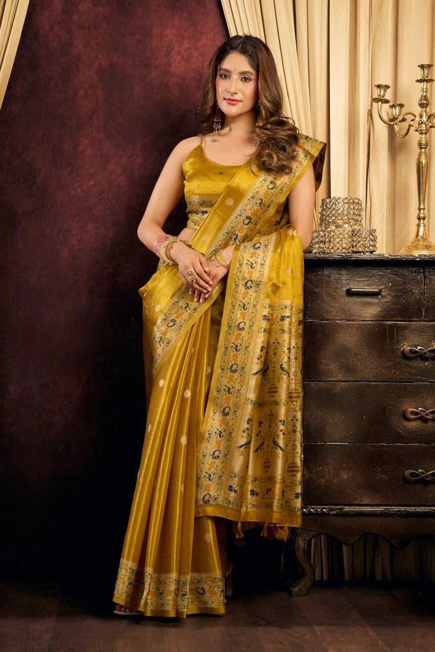 Mustard Yellow Saree woven butti body – KS380