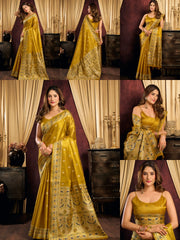 Mustard Yellow Jacquard Weaving Saree collage – KS380 Kalyanja