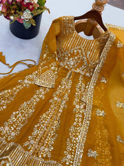 Mustard Yellow Sequins Choli hanger detail shot – KL183 Kalyanja