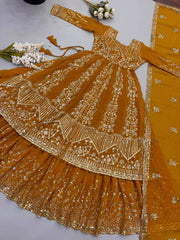 Mustard Yellow Lehenga dupatta embroidery detail – KL183 Kalyanja