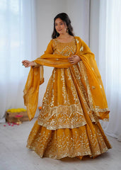 Mustard Yellow Sequins Lehenga full length with dupatta – KL183 Kalyanja