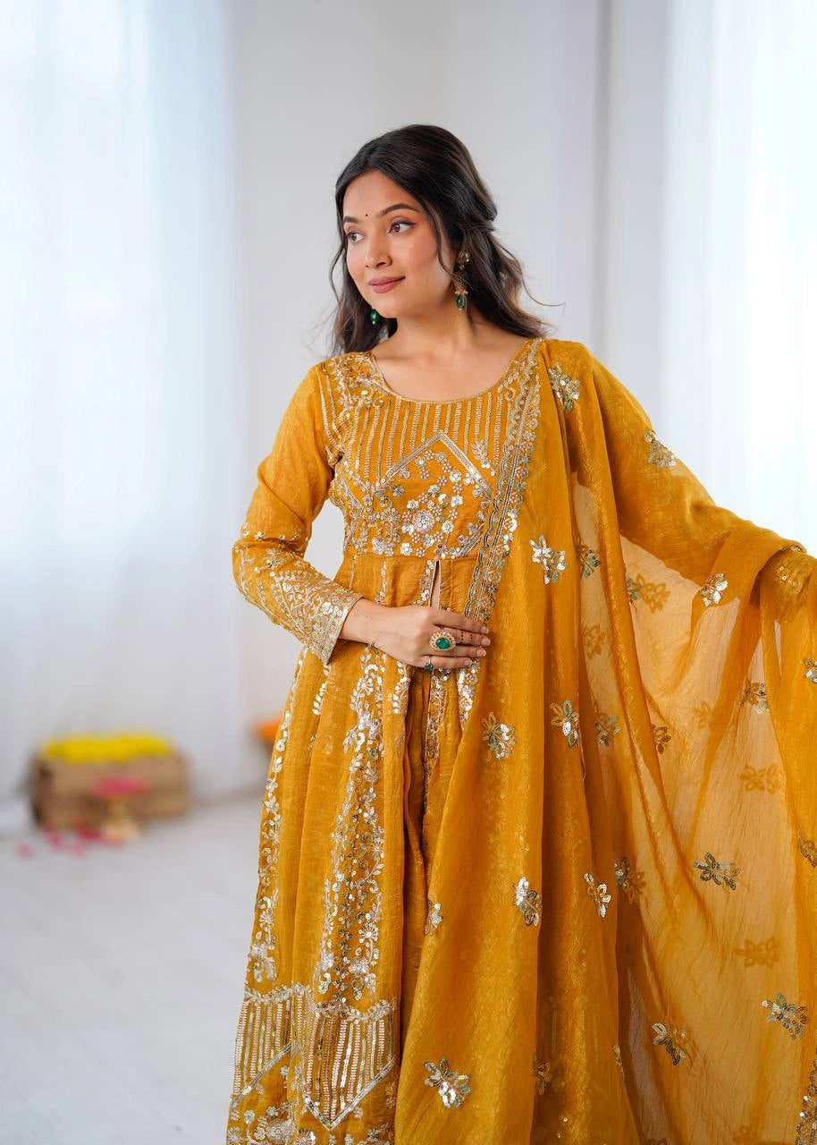 Mustard Yellow Sequins Embroidered Choli close-up detail – KL183 Kalyanja