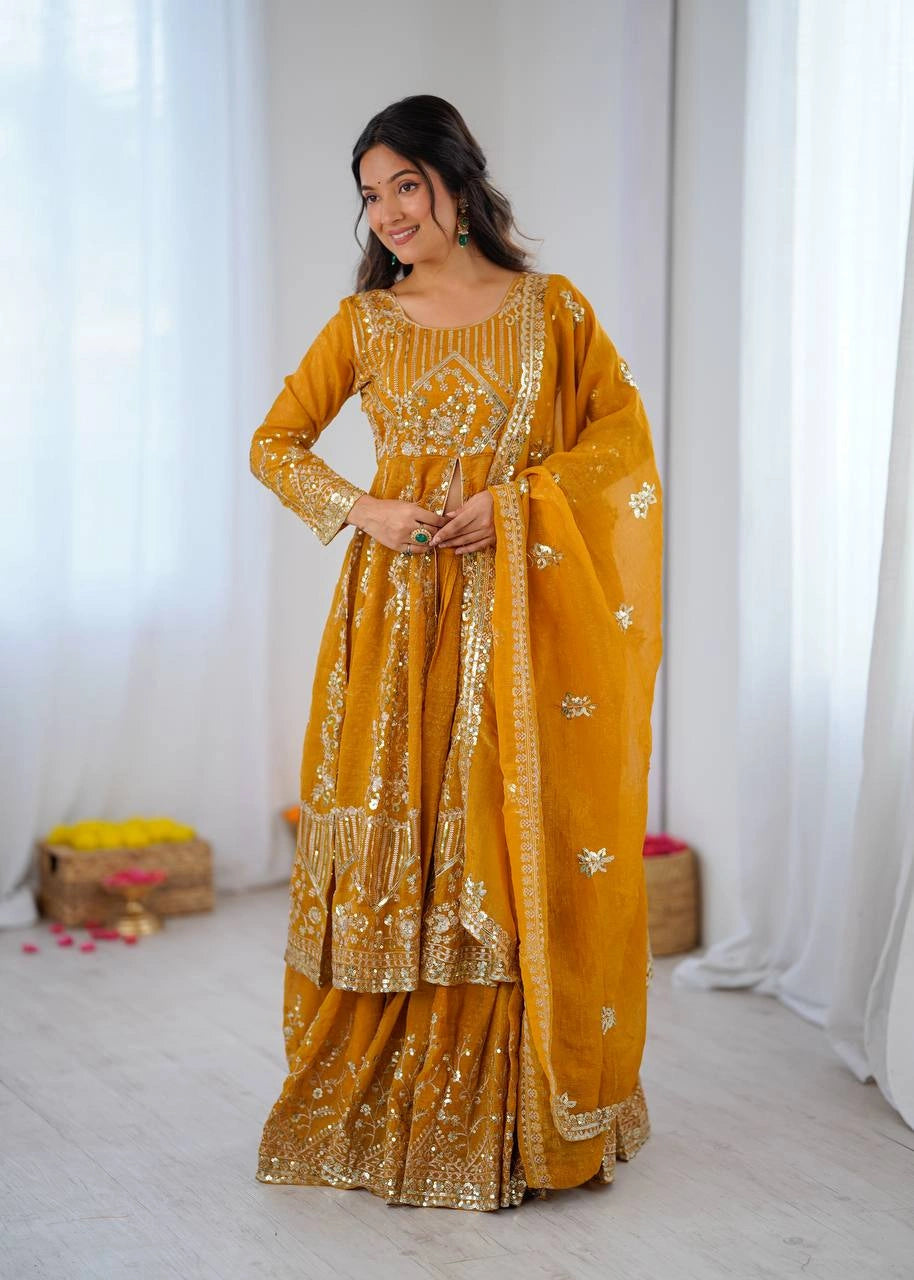 Mustard Yellow Lehenga border embroidery detail – KL183 Kalyanja