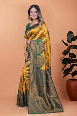 Mustard Yellow Zari Weaving Saree – side view – KS396
