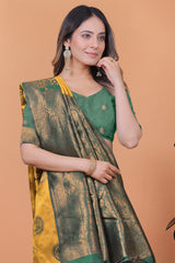 Mustard Yellow Zari Weaving Saree – back pallu view – KS396