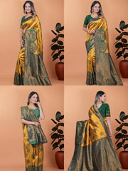 Mustard Yellow Zari Weaving Saree – all angles – KS396