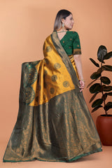 Mustard Yellow Zari Weaving Saree – blouse piece detail – KS396