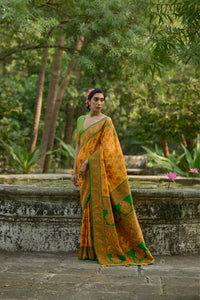 Mustard Yellow Zari Work Soft Pashmina Silk Saree