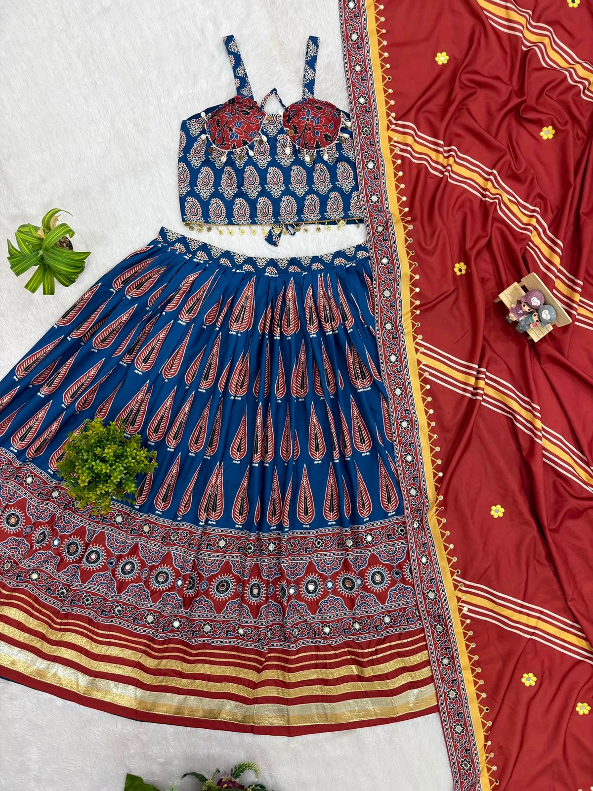 Navy Blue Ajrakh Lehenga product detail skirt print – KL181 Kalyanja