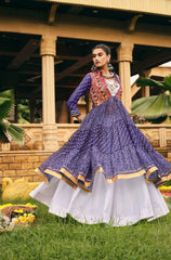 Navy Blue Embroidered Bandhani Print Lehenga 3M flair – KL180 Kalyanja
