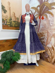 Navy Blue Bandhani Print Lehenga mannequin product display – KL180 Kalyanja