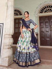 Navy Blue Floral Print Lehenga front view – KL182 Kalyanja