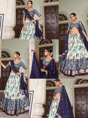 Navy Blue Floral Print Lehenga collage multiple views – KL182 Kalyanja