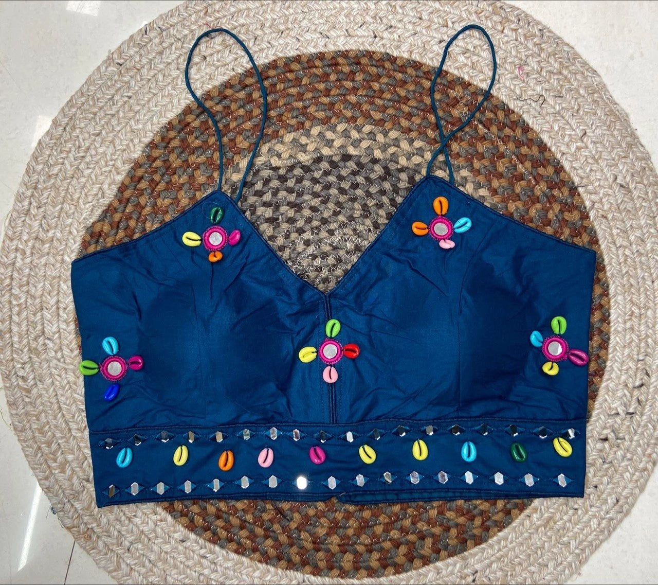 Navy Blue Kodi with Mirror Work Blouse – Kalyanja KB46