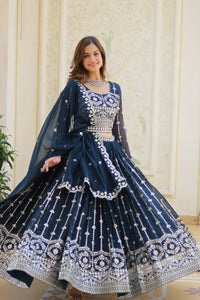 Navy Blue Sequins Embroidered Lehenga – Faux Georgette Party Wear