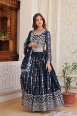 Navy Blue Sequins Embroidered Lehenga Faux Georgette Kalyanja KL168 3