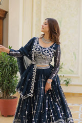 Navy Blue Sequins Embroidered Lehenga Faux Georgette Kalyanja KL168 4