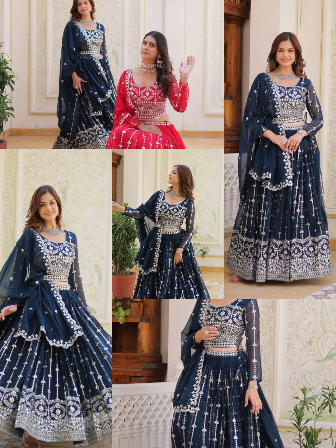 Navy Blue Sequins Embroidered Lehenga Faux Georgette Kalyanja KL168 5