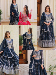 Navy Blue Sequins Embroidered Lehenga Faux Georgette Kalyanja KL168 5
