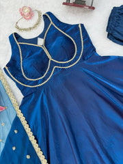 Navy Blue Suit Lace Work Hem Detail Flat Lay – KU260