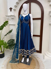 Navy Blue Anarkali Suit Neckline Bodice Detail Shot – KU260