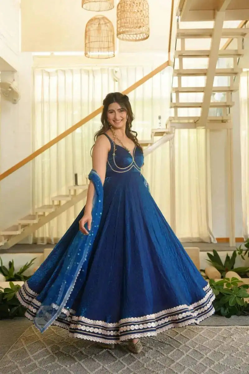 Navy Blue Anarkali Suit Sleeveless Model Pose – KU260