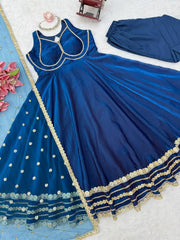 Navy Blue Anarkali Suit Set Flat Lay Close-Up – KU260