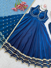 Navy Blue Fendy Silk Blend Suit Flat Lay Full Set – KU260