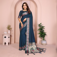 Sea Blue Zari & Minakari Weaving Paithani Silk Saree