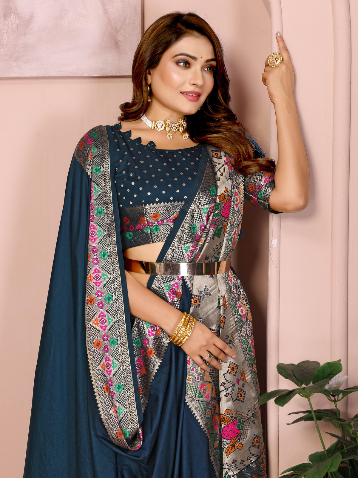 Sea Blue Zari & Minakari Weaving Paithani Silk Saree