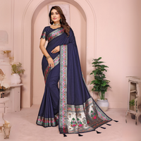 Navy Blue Zari & Minakari Weaving Paithani Silk Saree
