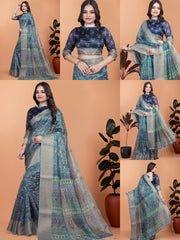 Navy Blue Zari Weaving Saree Multiple Views Collage Kalyanja KS384