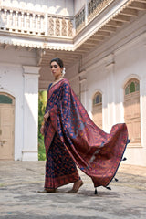 Navy Blue Zari Work Soft Pashmina Silk Saree