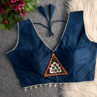 Rama Blue Patch Work Cotton Blouse