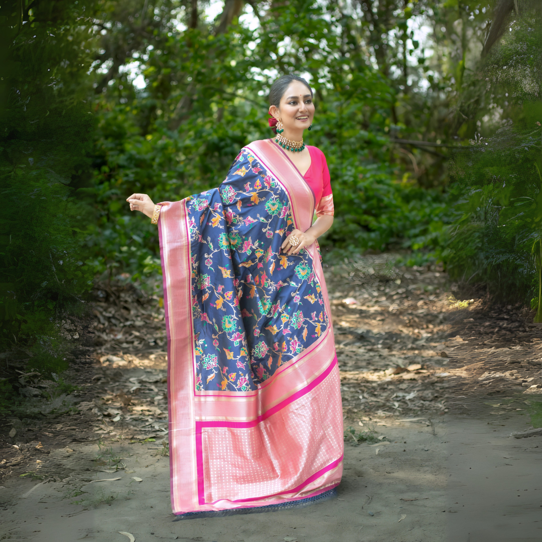 Navy Blue Soft Banarasi Silk Zari Weaving Saree