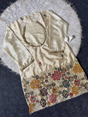 Off White Embroidered Beads and Kardana Work Suit kurta flat lay