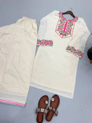 Off White Embroidered Coord Set Both Pieces Flat Lay KC25