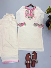 Off White Embroidered Coord Set Flat Lay Full Set KC25