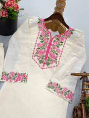Off White Embroidered Coord Set Floral Embroidery Close-Up Flat KC25
