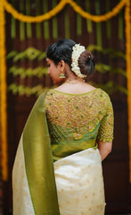 Off White Jacquard Work Saree Soft Lichi Silk Blend KS414 – back view