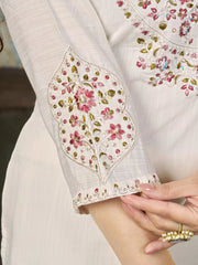 Off White Multi Thread Embroidered Kurti Marina Silk Blend KK110 - Sleeve Detail