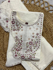 Off White Multi Thread Embroidered Kurti Marina Silk Blend KK110 - Detail View