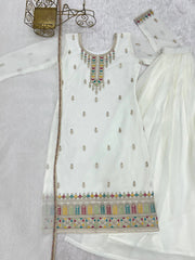 Off White Sequins Embroidered Suit flat lay with sharara