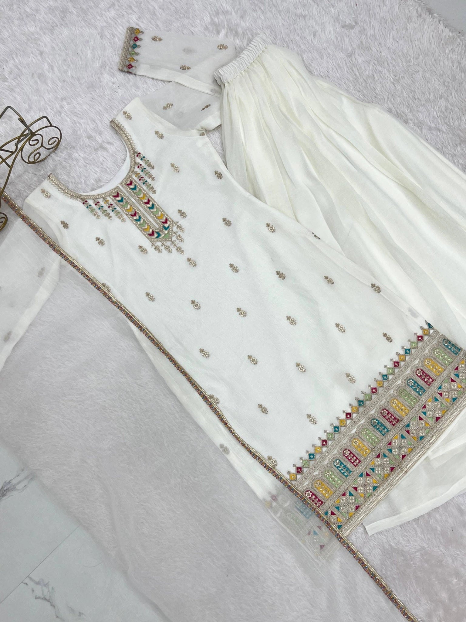 Off White Sequins Embroidered Suit hem panel work detail
