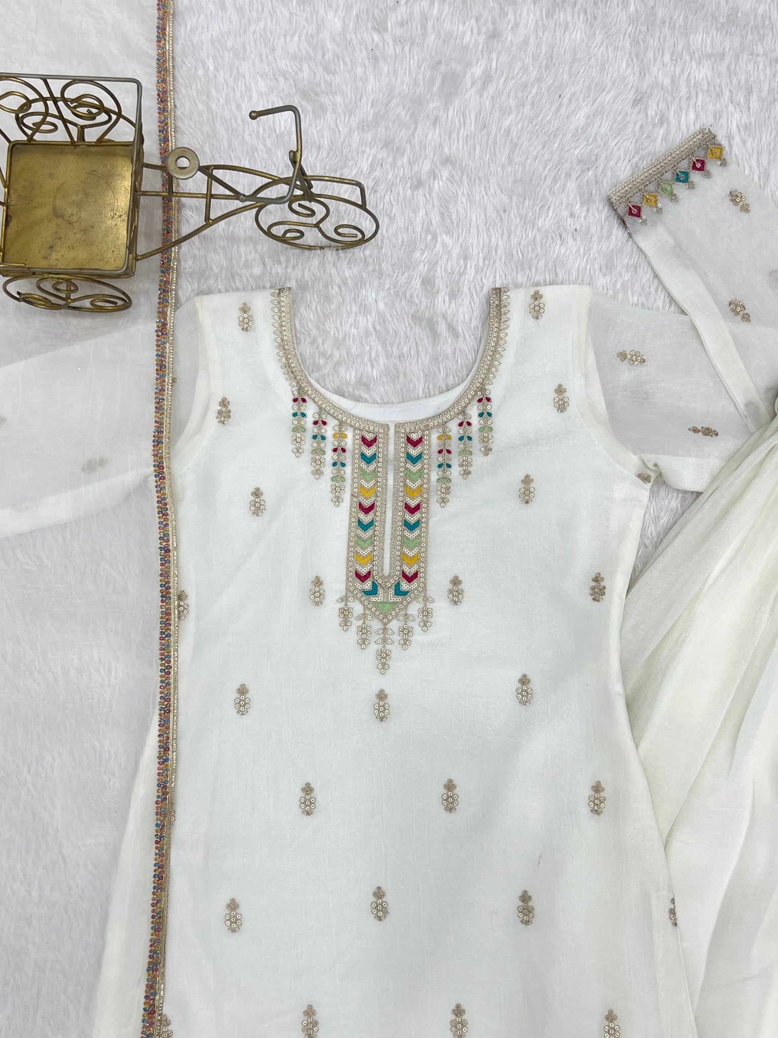 Off White Sequins Embroidered Suit neckline and cuff detail