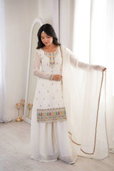Off White Sequins Embroidered with Thread & Zari Work Suit full length look