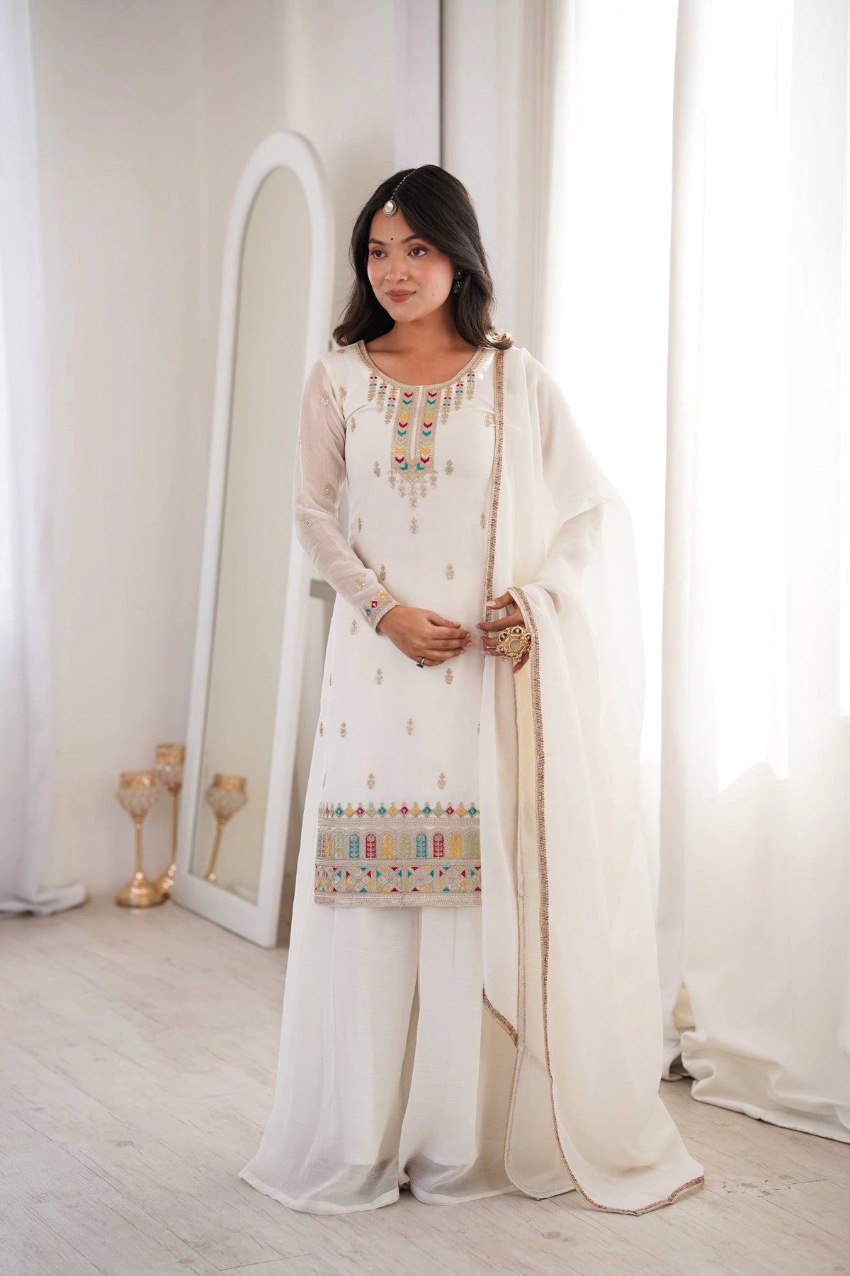 Off White Sequins Embroidered Suit styled with dupatta