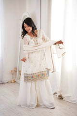 Off White Sequins Embroidered Suit dupatta drape